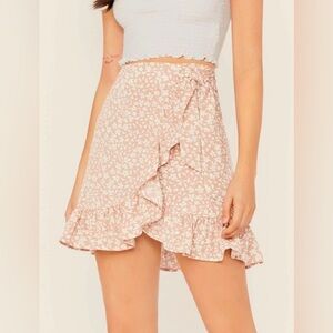 Shein Ditsy Floral Ruffle mock Wrap Wrap Skirt